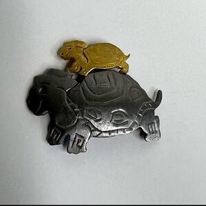 Ultra Craft Vintage Turtle Gold Silver Tone Brooch